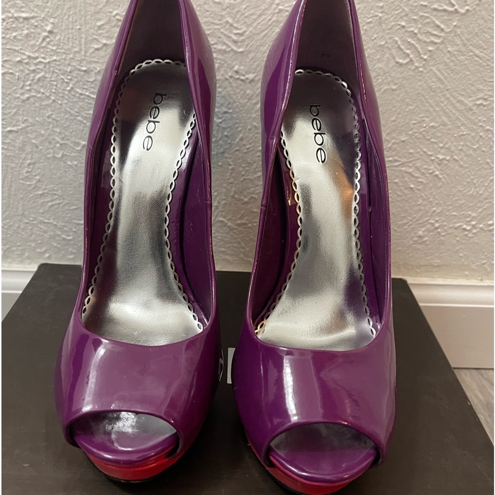 bebe - multi color patent leather - peep toe platform heels